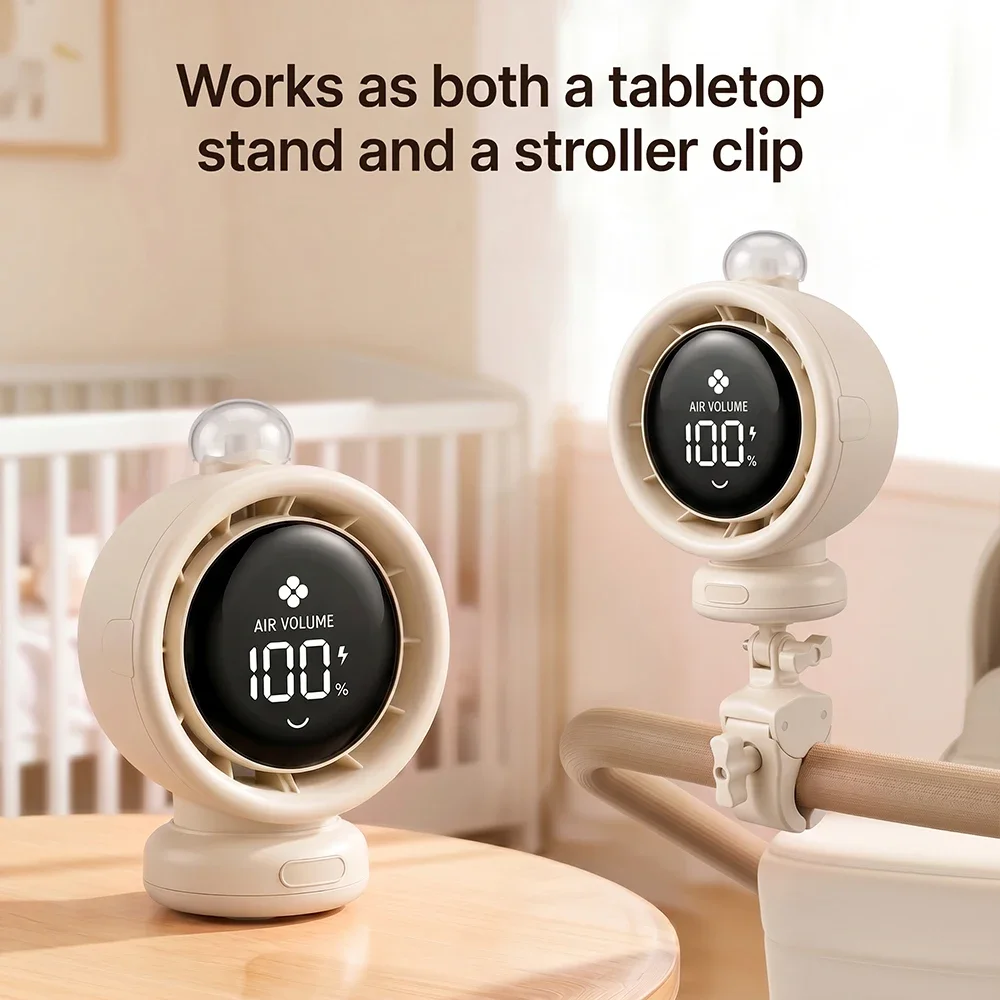 2026 New Portable Stroller Fan with Oscillation 100 Speeds Quiet Mini Clip on Fan 10H Battery USB C for Car Seat Crib Travel view 5