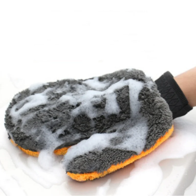 Soft Car Washing Gloves Double-sided Fleece Microfiber Chenille Drying Cloth Car Body Window Tire Cleaning Glove Thicken