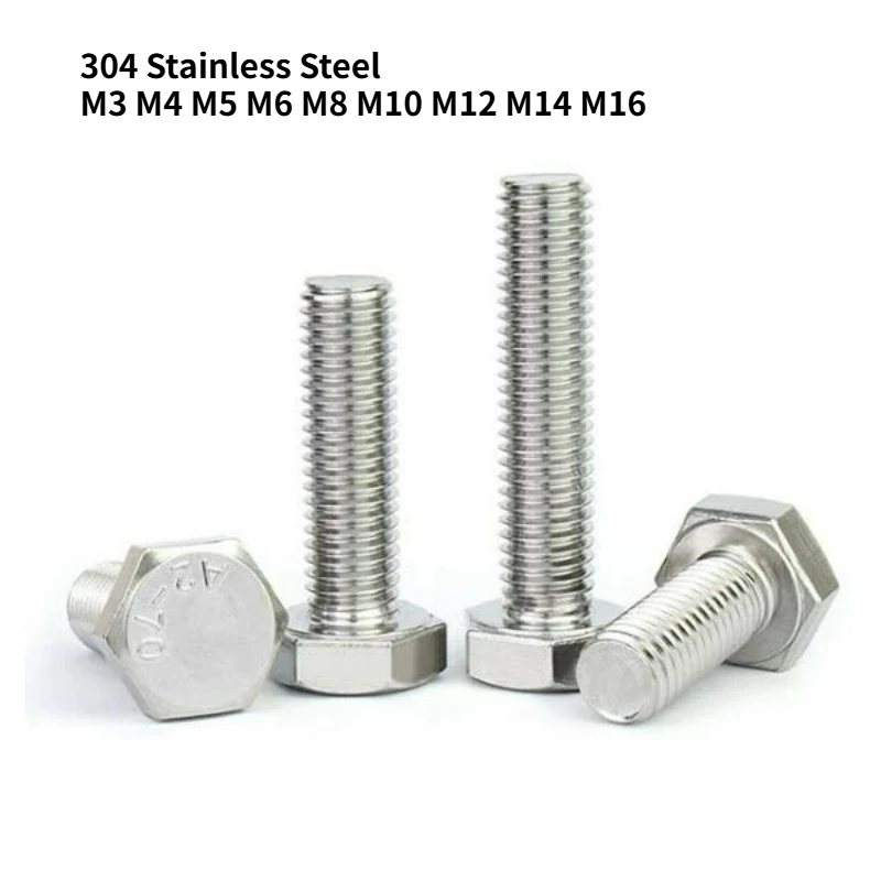 2~100pcs M3 M4 M5 M6 M8 M10 M12 M14 M16 304 Stainless Steel Hexagon Head Bolt Full Thread External Hex Hexagon Head Screws