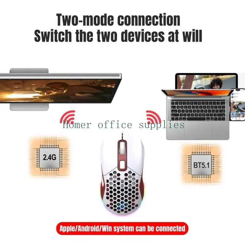 

K43B Dual-Mode RGB Gaming Mouse Wireless 2.4G BT5.1 Luminous Mouse Cordless Mouse