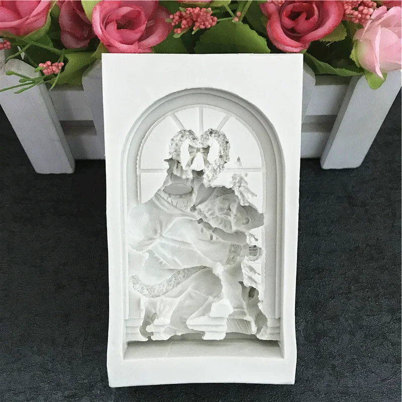 Santa Claus Window Silicone Mold Resin Kitchen Baking Tool DIY Chocolate Cake Pastry Candy Dessert Fondant Moulds For Decoration