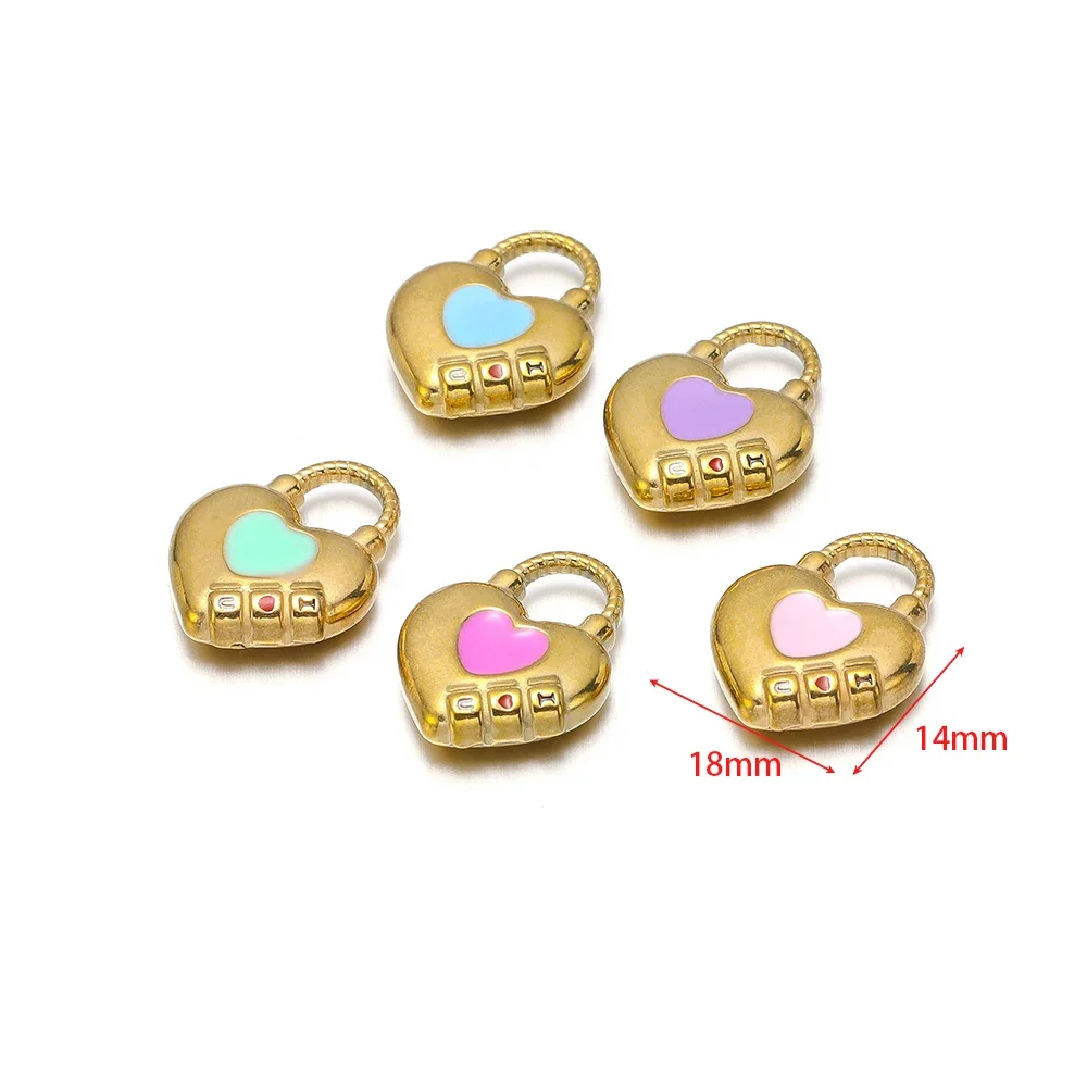 5pcs Stainless Steel Enamel Heart Lock Charms Boho Necklace Pendants Bulk for DIY Girl Jewelry Making Bracelet Earrings Supplies