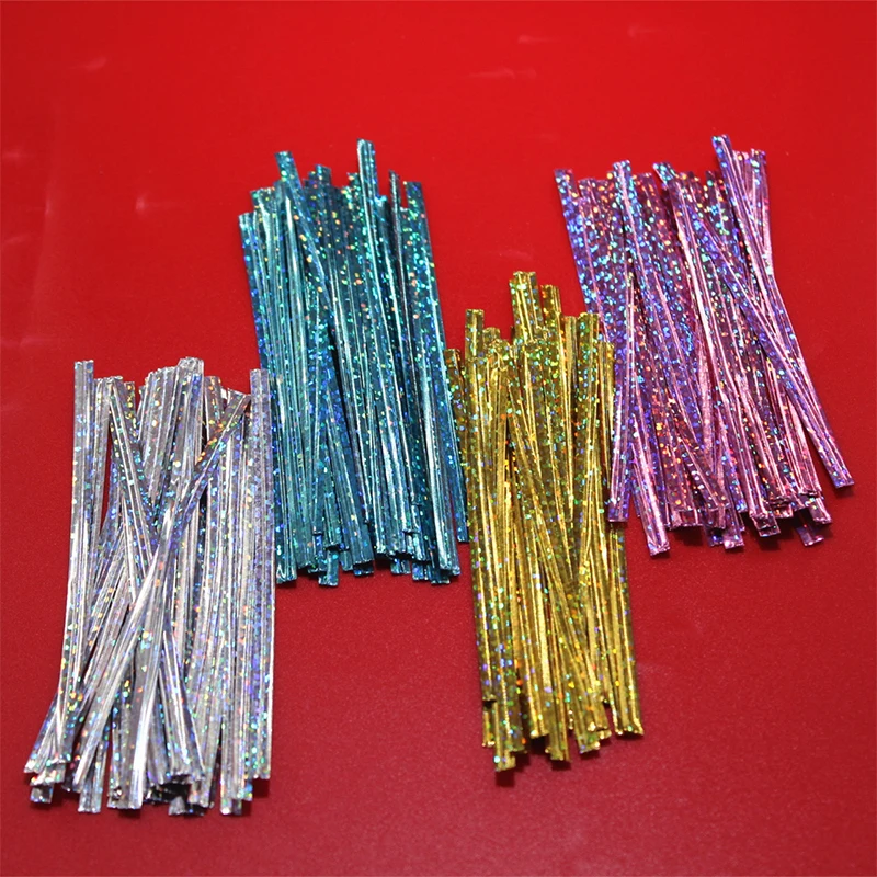 500pcs Silver Color Laser 10cm Metal Twist Ties Pouches Bag Closure for Versatile Fastening Wholesale Jewelry Packaging Supplies