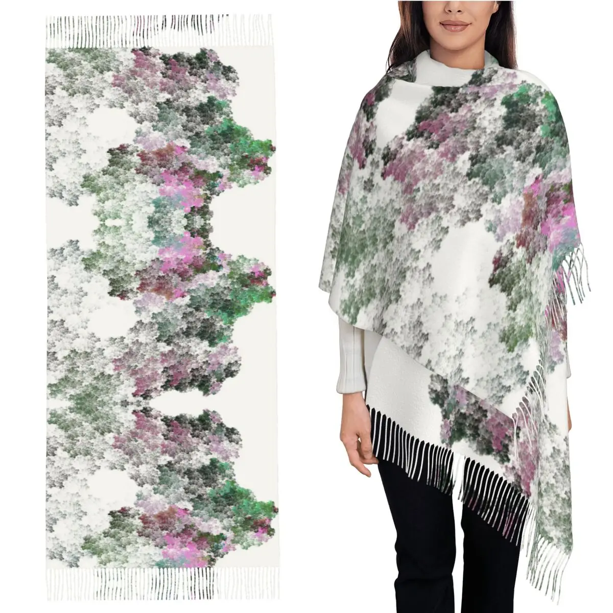 

Фрактальный 94-1919 шарф с кисточками, женские мягкие теплые шали и накидки, большая осенне-зимняя шаль