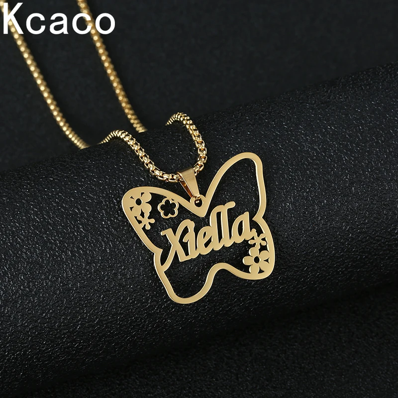 

Customized Name Necklace with Pearl Chain Stainless Steel Butterfly Flower Shape Pendant Personalized Jewelry for Women