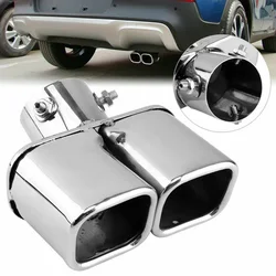 Car Rear Dual Exhaust Pipe Tail Muffler Tip Throat Tailpipe Universal Tail Stainless Steel Blue Double Exhaust Pipe Modified
