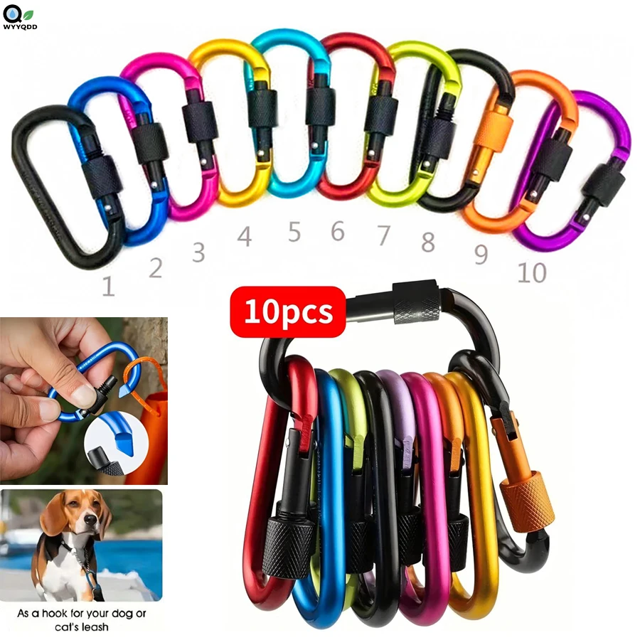 

10 Pcs Locking Carabiner,D-Ring Locking Hiking D Clips,Snap Hook Sport Accessories for Outdoor Camping Hiking