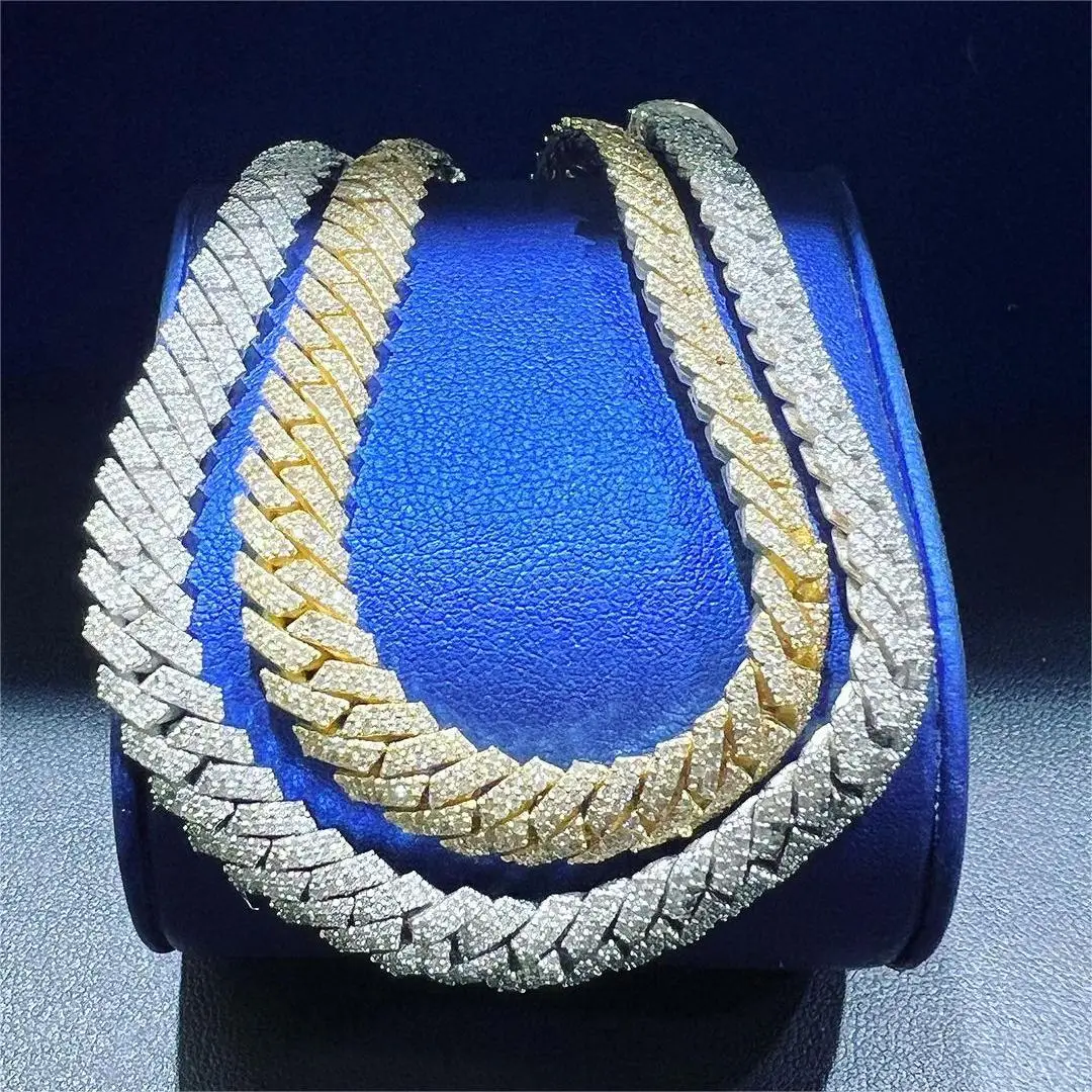 Hot Selling 15mm Cuban Chain Hiphop Rappers Iced Out 925 Sterling Silver Vvs Moissanite Cuban Link Chain