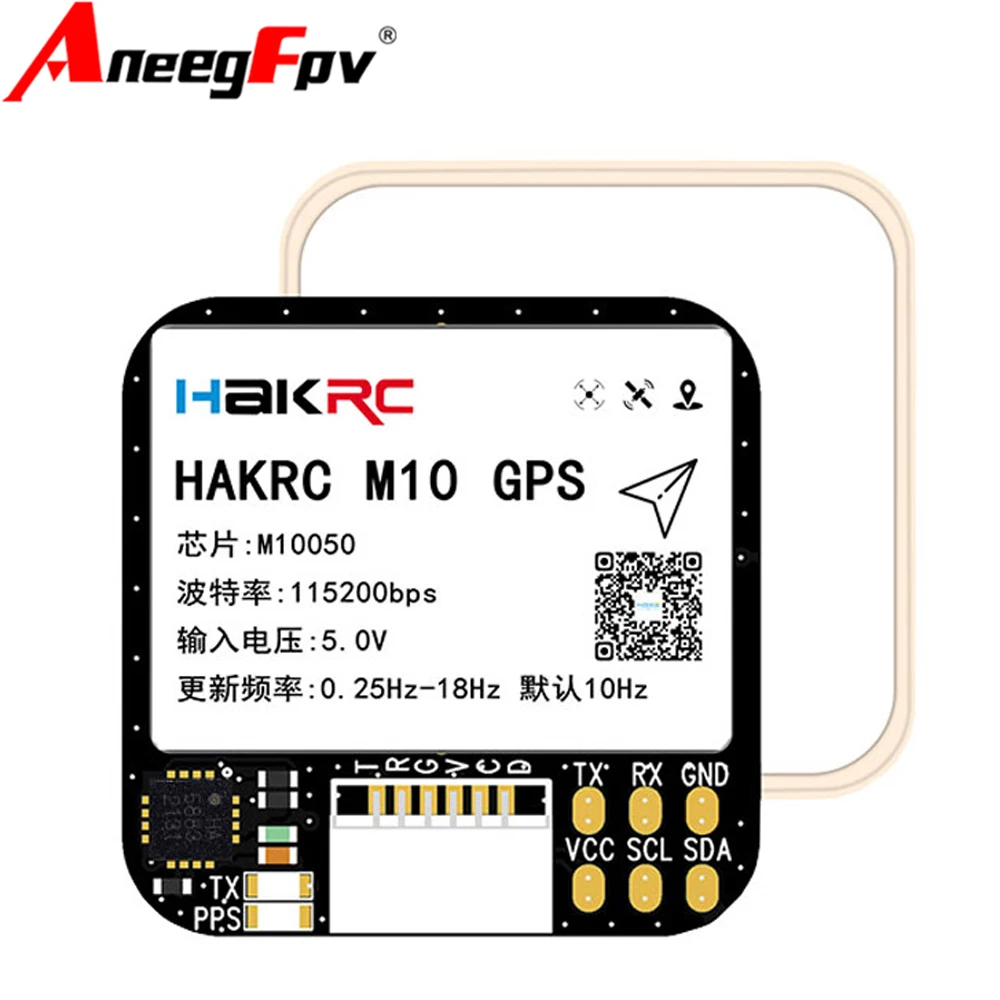 HAKRC M10 GPS Module with QMC5883 Compass Dual Protocol 5V Input 25x25mm for RC FPV Long Range Airplane