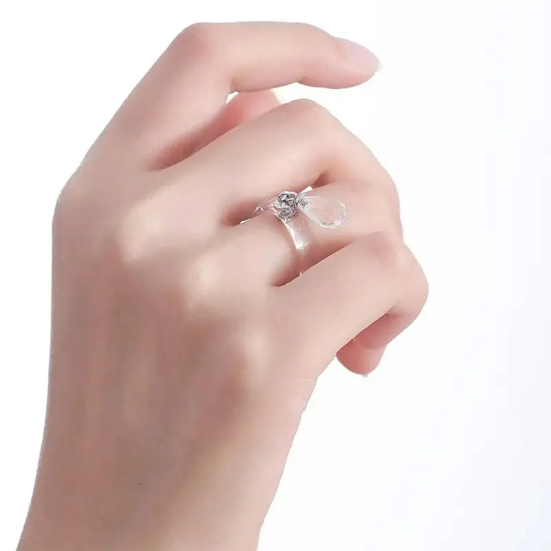 Clear Natural White Crystal 925 Silver Water Drop Simple Circle Rings For Women Romantic Minimalism Chic Shiny Ring New Gift