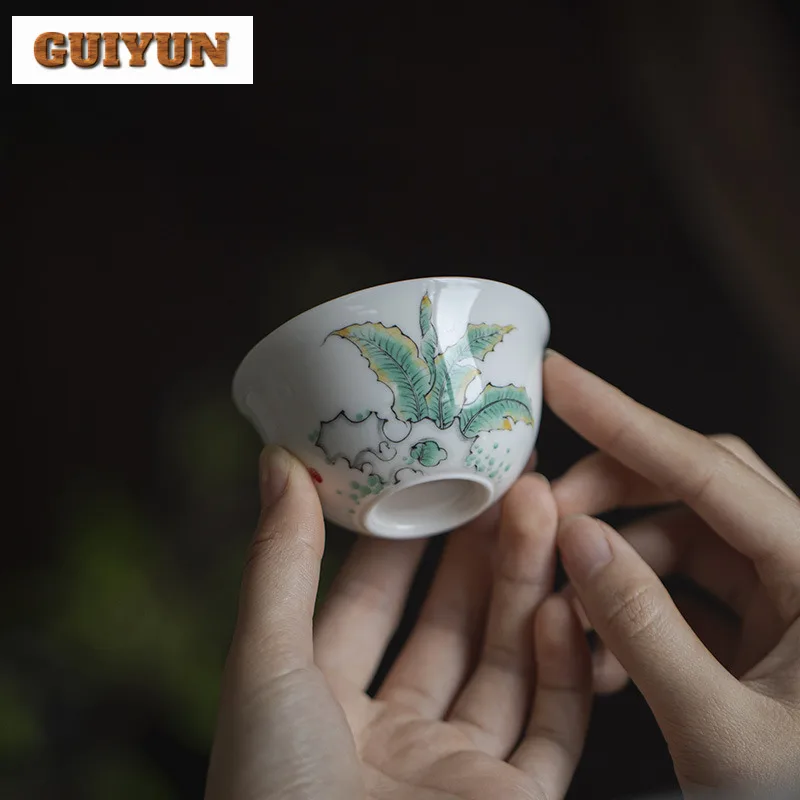 60ml Hand-painted Taihu Lake Stone Tea Cup Turquoise Green Glaze Tea Bowl Puer Tea Bowl Scholar Meditation Cup Kungfu Tea Set