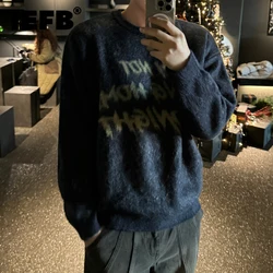 IEFB Niche Design Men's Sweaters Round Collar Letter Embroidery Mohair Knitting Contrast Color Casual Pullover Male Knits 9C8641