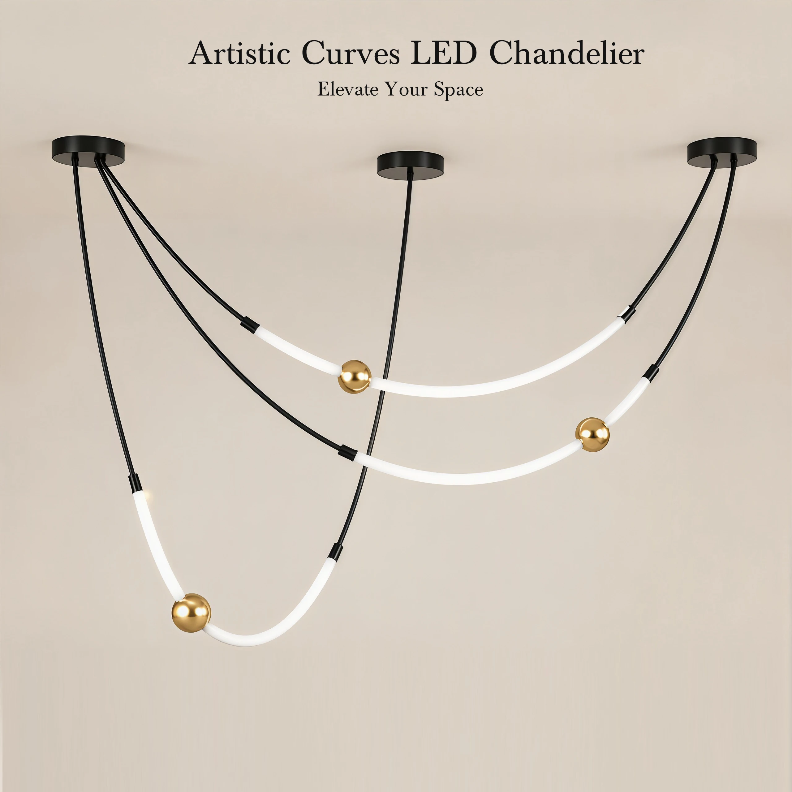 Creative Curved Linear LED Chandelier Modern Designer Pendant Lamp Multiple Sizes Hanging Light for Dining Room Kitchens Islands