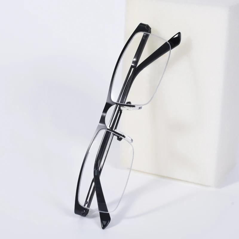 Schwarz Farbe Metall Brillen Quadrat Halb Rahmen Business Casual Anti-blau Licht Lesebrille männer Rezept Legierung +125