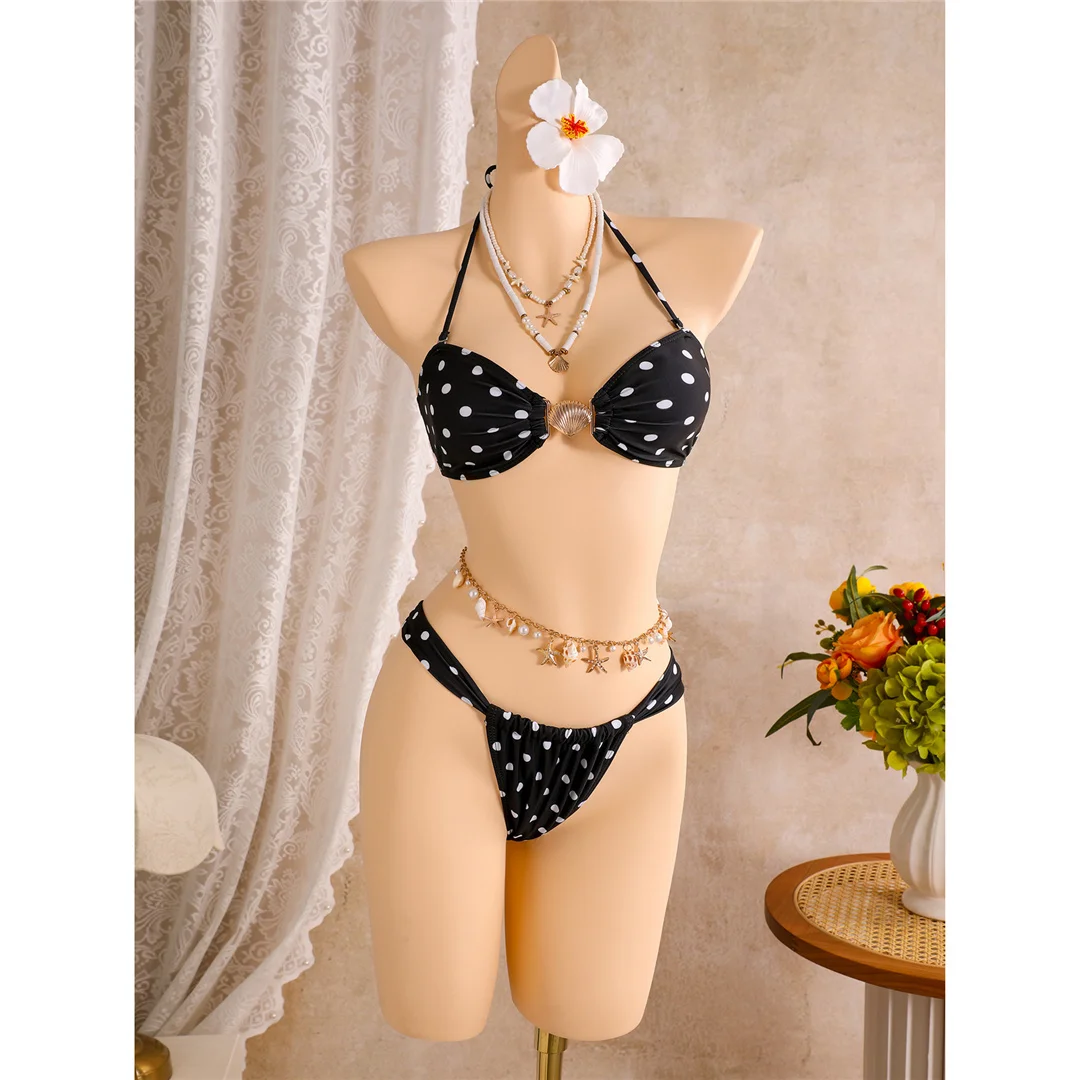 Polka Dots mit Rock, Neckholder-Bikini, Damen-Badebekleidung, dreiteiliges Bikini-Set, Badeanzug, Badebekleidung, Schwimmanzug V8313 – Detail 13