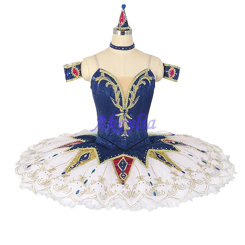 

YAGP White blue professional ballet tutu Harlequinade Split body competition women classical tutu pancake performance JN0500