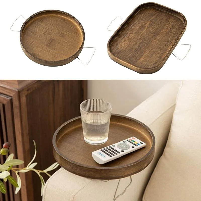 Sofa Arm Clip Table Handrail Pallet Table Suitable For Fast Food, Drink Sofa Side Table Natural Bamboo Sofa Armrest Clip Tray