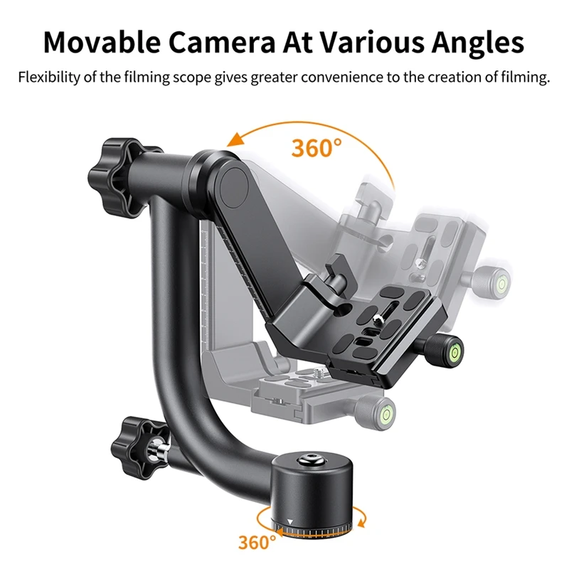 Camera Tripod Head Aluminum Alloy 360 Degree Panoramic Gimbal Tripod Head With 1/4Inch Standard Quick Release Plate