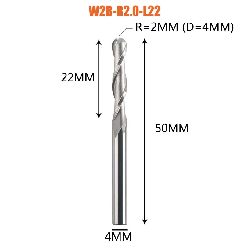 Dreanique 1Pc Carbide Kogelneus Einde Frees 2 Fluiten R0.5-R4.0 Einde Molen Router Bit Voor Hout En Aluminium W2b - afbeelding 1