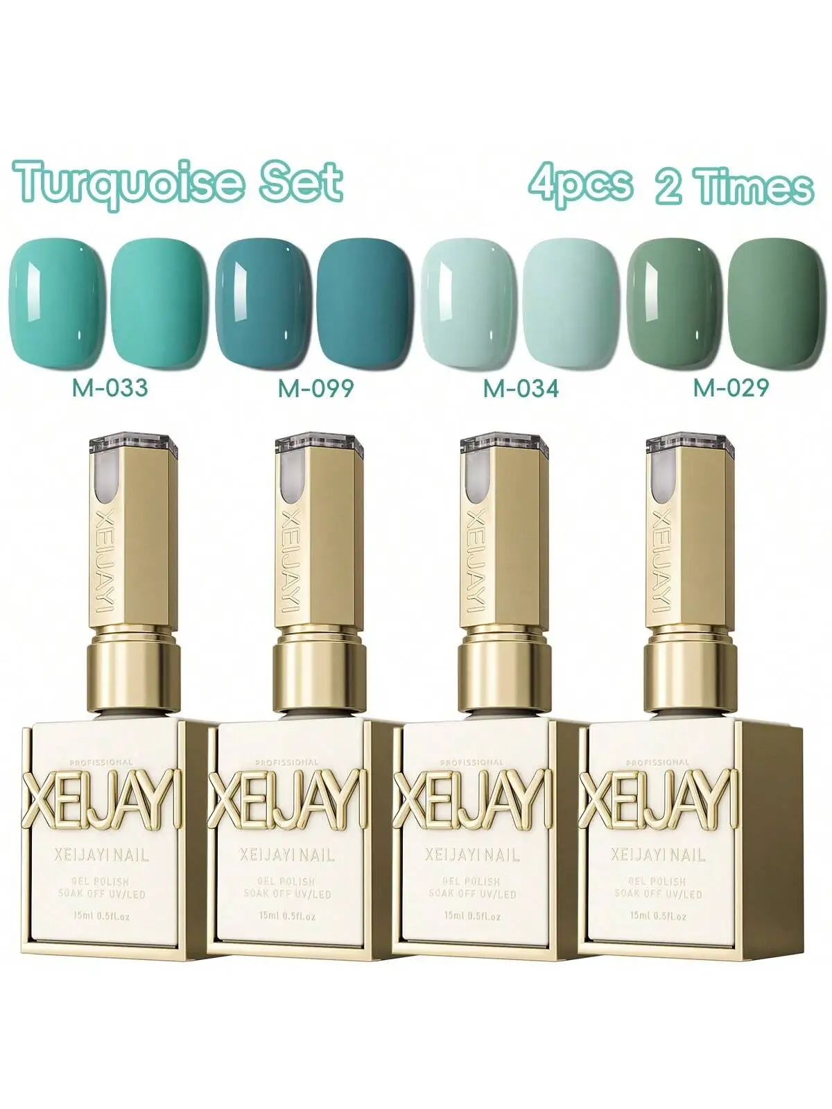 4PCS 15ml Turquoise Set Soaking UV LED Gel Nail Polish, Semi-Permanent Nail Art, DIY Nail Salon Gel for Salon-Quality Manicure