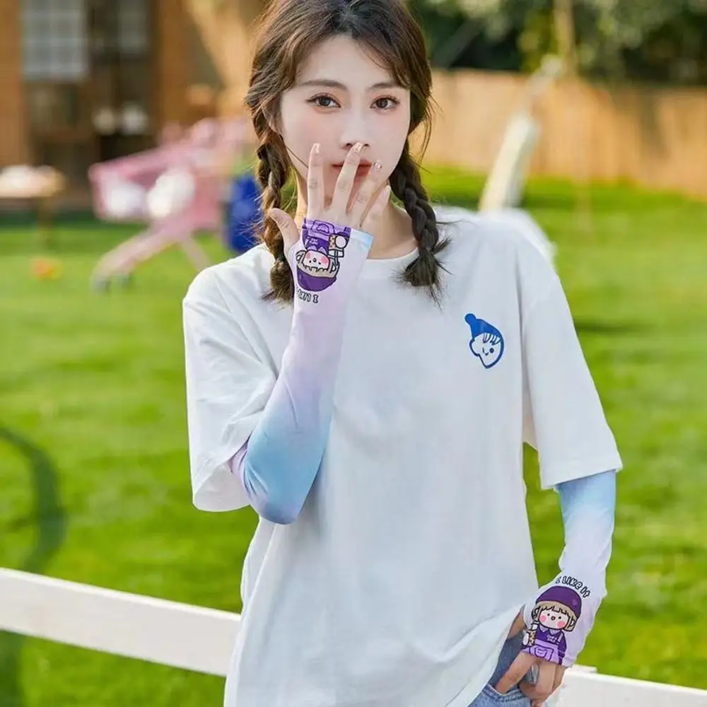 

Cycling Driving For Girl Long Sleeves For Women Ice Silk Sleeve Cartoon Arm Sleeves Sun Protection Sleeves Cooling Sleeves