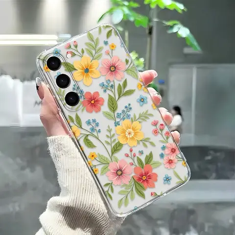 Transparent Colorfu Flower Phone Case For Samsung Galaxy A73 A72 A71 A70 A70s A56 A55 A54 A53 A52 A52s A51 5G 4G Non-Slip Cover