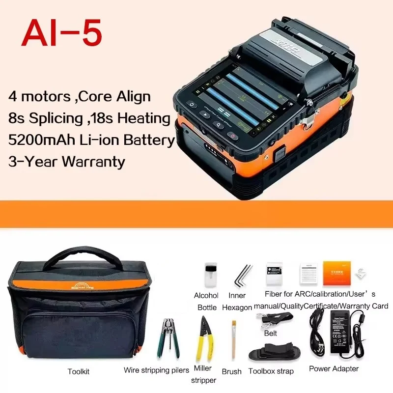 Original signalfire AI-5 automático 4 motores ftth máquina de emenda de fibra óptica splicer de fusão de fibra óptica