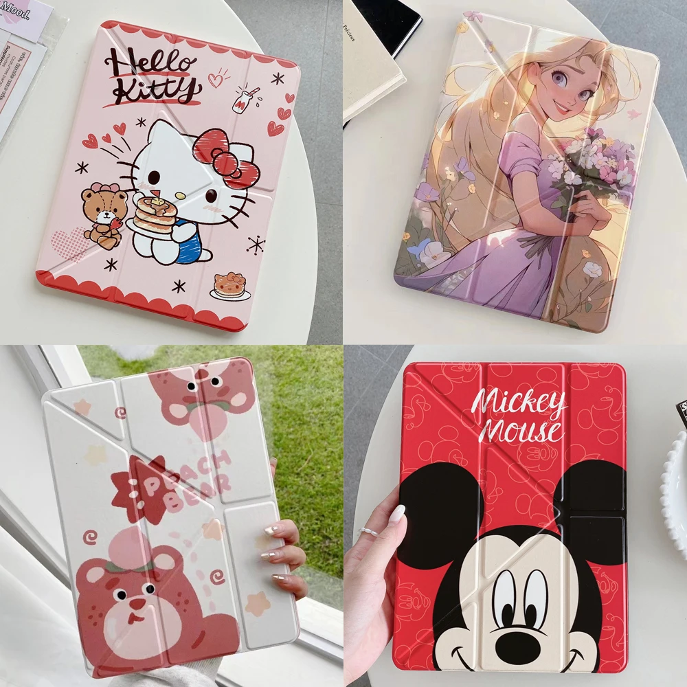 With Pencil Holder Case For iPad 10.2 7th 8th 9th 10th 2022 Pro 11 Air 3 4 5 9.7 5th 6th Cover Sanrio Mickey Minnie Princess