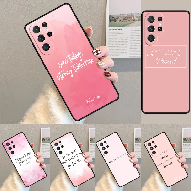 Cover For Samsung Galaxy S24 Ultra S21 S22 S8 S9 S10E Note 10 20 Plus FE S23 Pink Workout Motivation fitness Gym Phone case