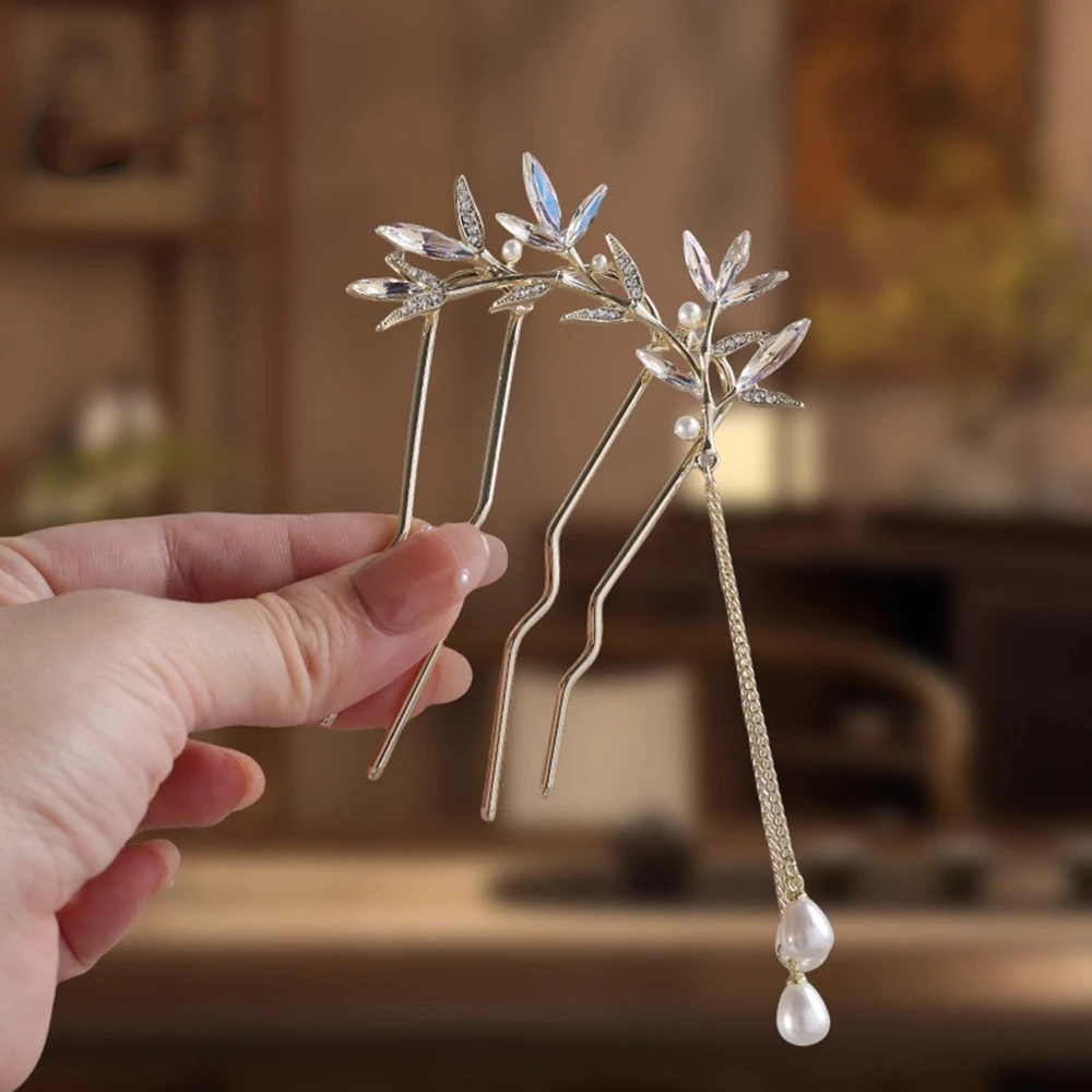 Bamboo Style Pearl Tassel Hairpins Ancient Style Swaying Hair Accessories Women Girl Light Luxury Hair Pin