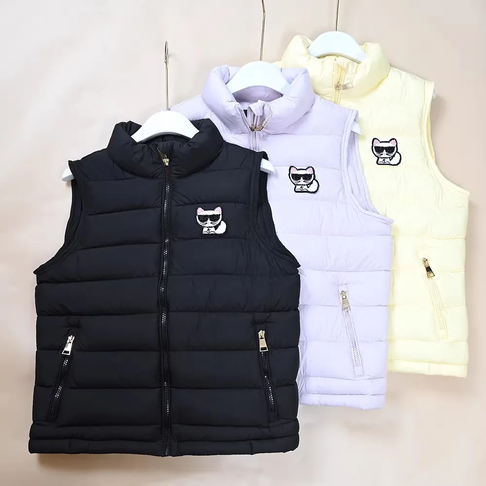 

Thickened Cotton Vest for Women with Stand Collar Embroidered Cartoon Design Warmth And Style Perfect for Winter Wear