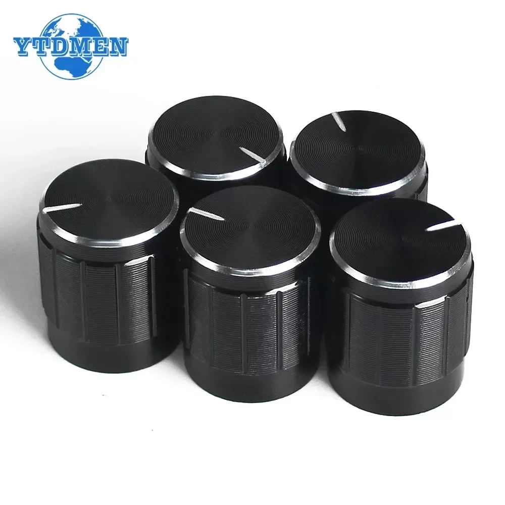 5/10PCS 6mm Potentiometer Knobs Caps Knurled Shaft Potentiometers Control Knob Diameter 15mmx17mm Aluminum Switch Knob Black