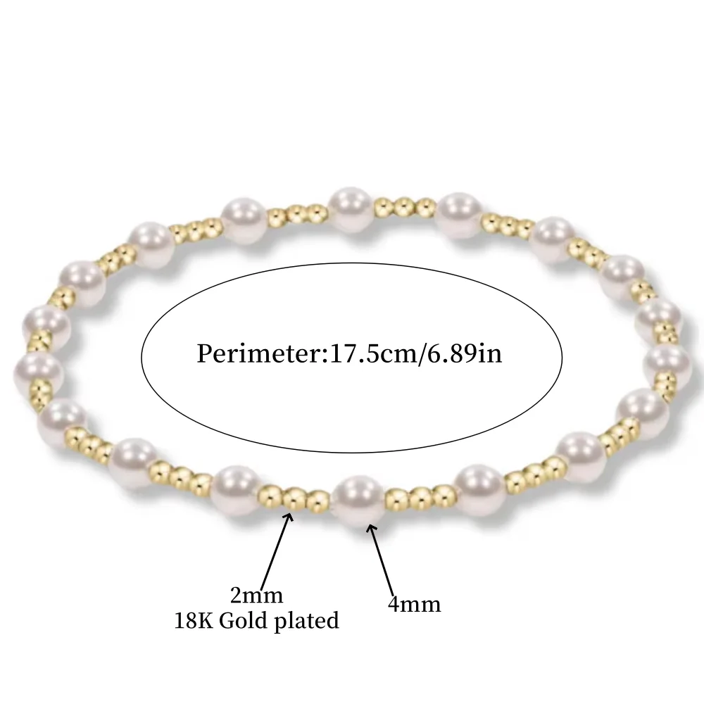 Vlen Perlenarmband mit Goldbesatz für Damen, 18K vergoldet, elastisch, mehrlagig, stapelbar, zierliches Armband, handgefertigter Schmuck, Geschenkidee – Detail 2