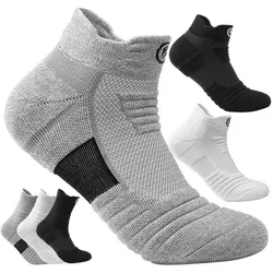 Men's Thickened Basketball Socks Solid Color Professional Running Cycling Socks Black White Short Ankle Socks Outdoor Sports