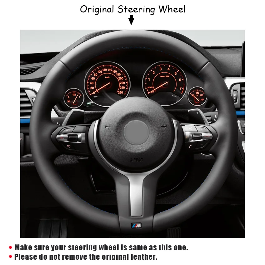 Black Suede Leather Car Steering Wheel Cover For BMW F87 M2 F80 M3 F82 M4 M5 F12 F13 M6 F85 X5 M F86 F33 X6 M F30 M Sport