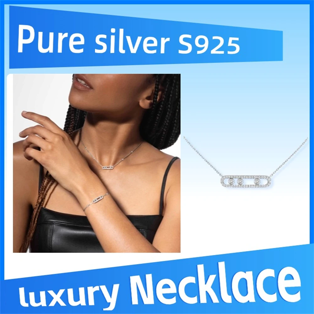 

Pure 925 Sterling Silver BABY MOVE pavé diamond necklace Charming high-end trend luxury fashion exquisite jewelry gifts