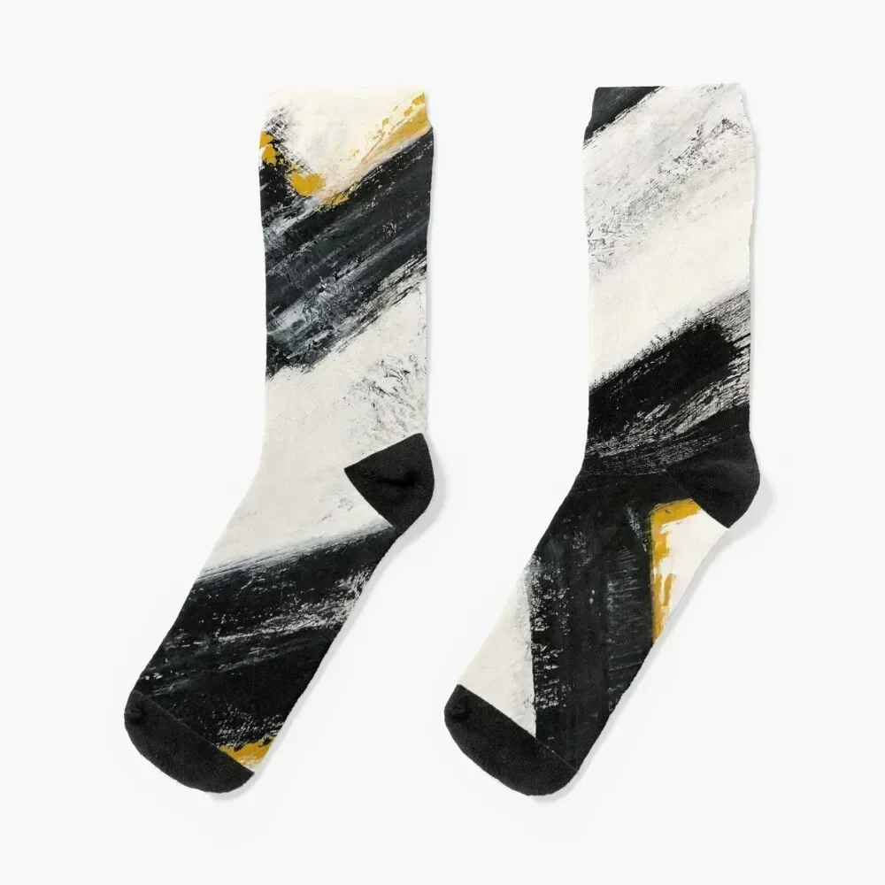 

Abstract lines black, mustard, yellow, white Socks football snow retro Socks Women's Men's