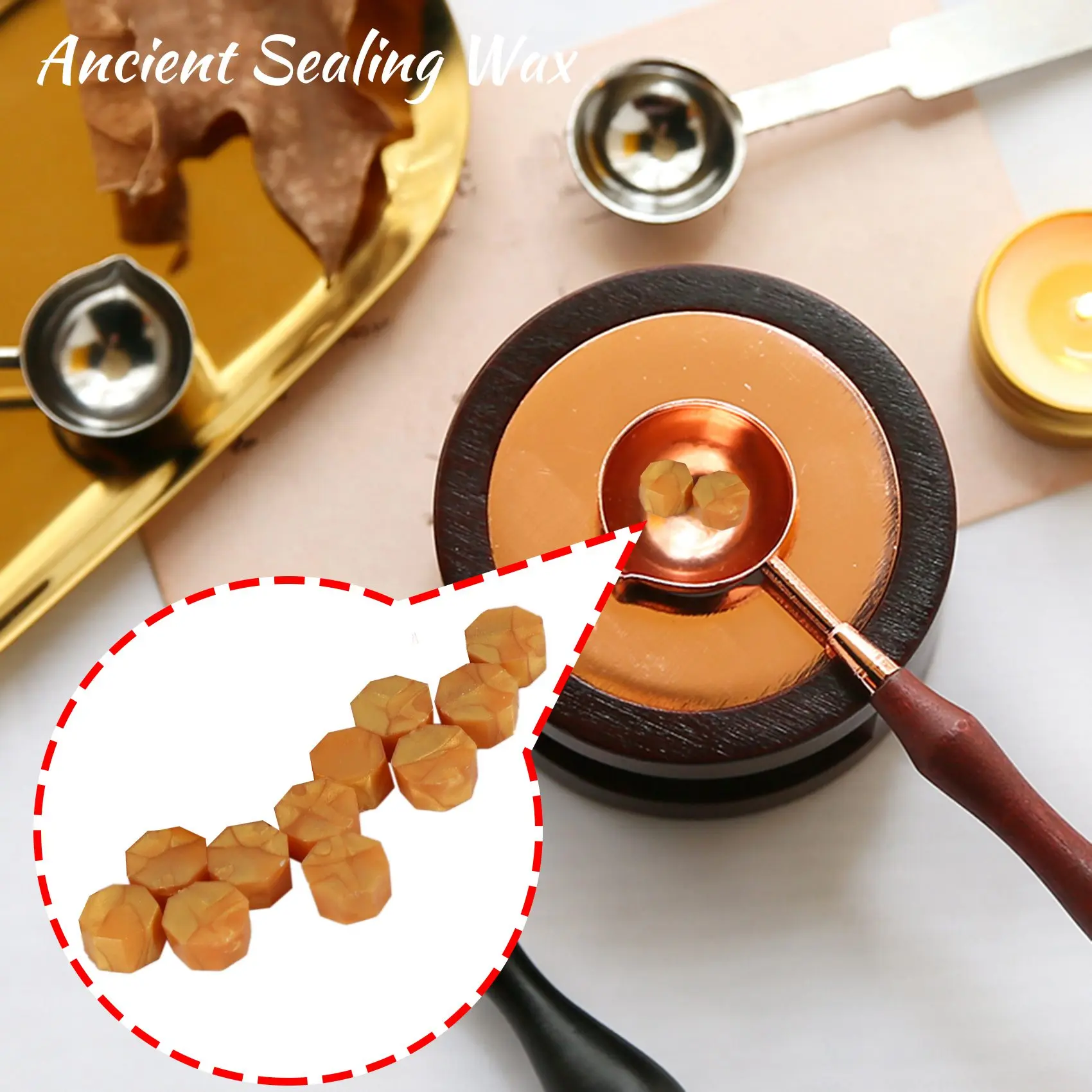 100Pcs Sealing Wax Seal Beans Stamp Beads for Vintage Craft Envelope Wedding Wax Seal Ancient Sealing Wax Tools -Golden SQ