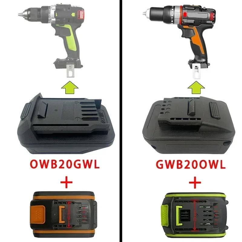 GWB20OWL OWB20GWL Adapter konwertera do Worx Narrow Wide Socket 20V Li-ion Battery For Worx Green Large Orange Small Foot Tools