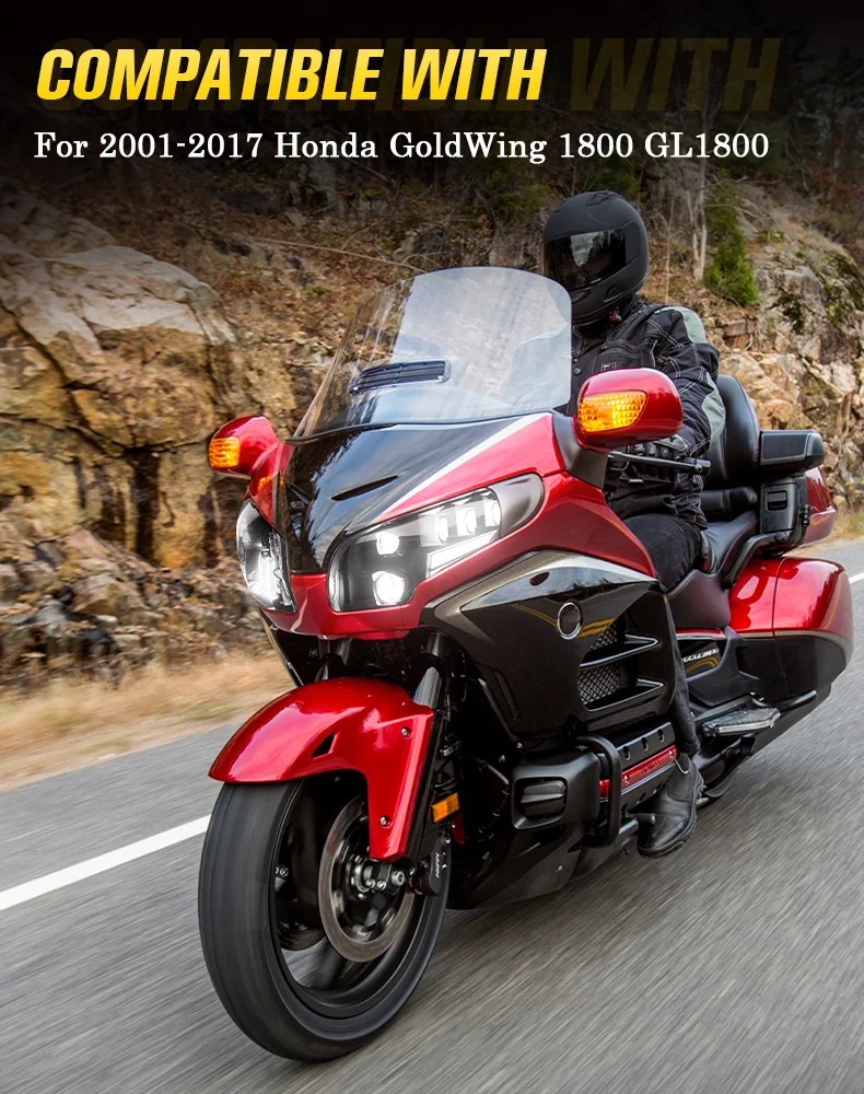 For Honda GoldWing GL1800 2001-17 E24 Motorcycle LED Front Headlight Assembly Accessories Driving Light DRL High Low Beam