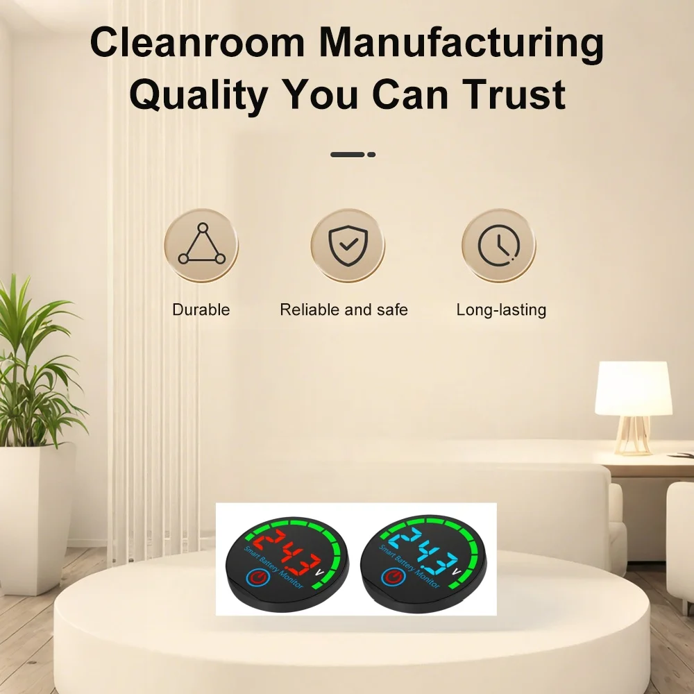 مؤشر مستوى البطارية LED العالمي مع وظيفة ذاكرة انقطاع التيار الكهربائي، شاشة جهد تيار مستمر 7-55 فولت لبطارية حمض الليثيوم