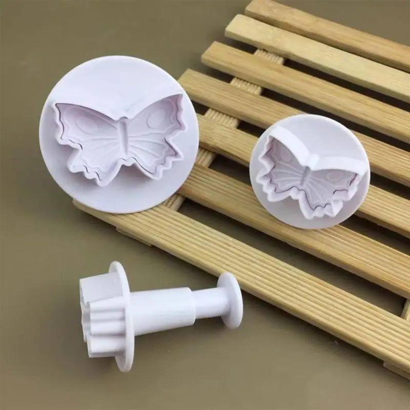 F19B 3pcs for Butterfly Baking Mold Kitchen Biscuit Cookie Cutter Pastry Plunger 3D Stamp Die Fondant Cake Decorating Tools