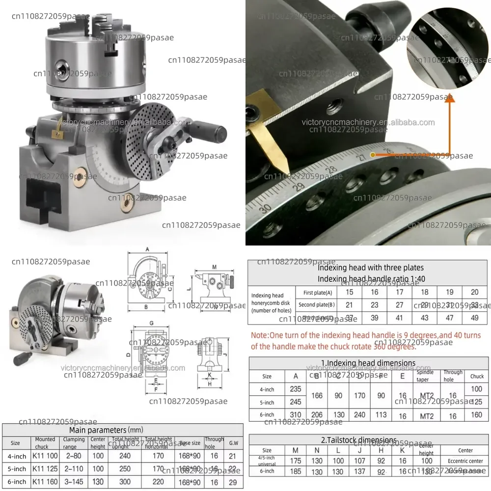 BS-0 5-inch 3-jaw Chuck Screw Head Semi-universal Milling Device for Milling Machine Indexing Splitting Head Chuck Tail Seat