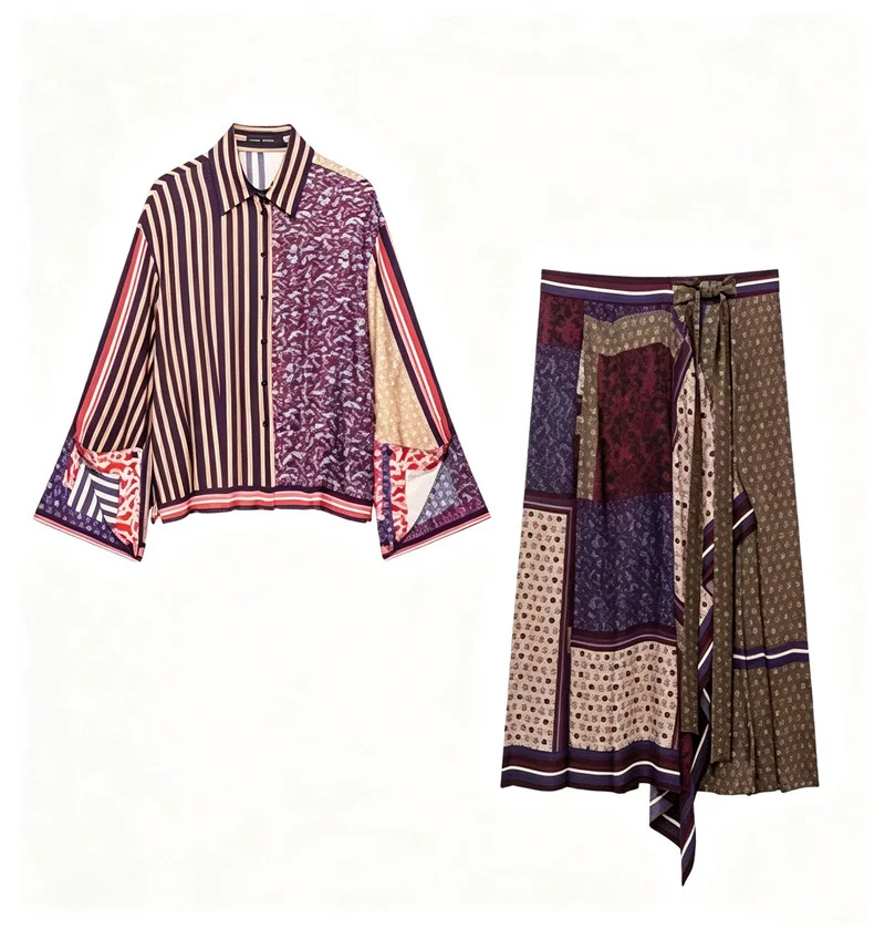 Guobioziy Women's Shirt 2026 Early Autumn New Style Fashion Color-Block Loose Striped Long-Sleeve Patchwork Printed Shirt image 2