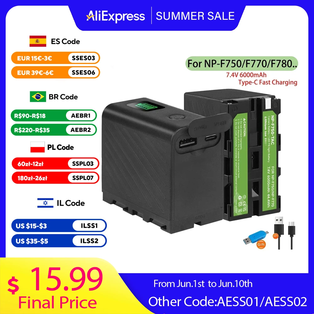 6000Mah NP-F750 NP-…