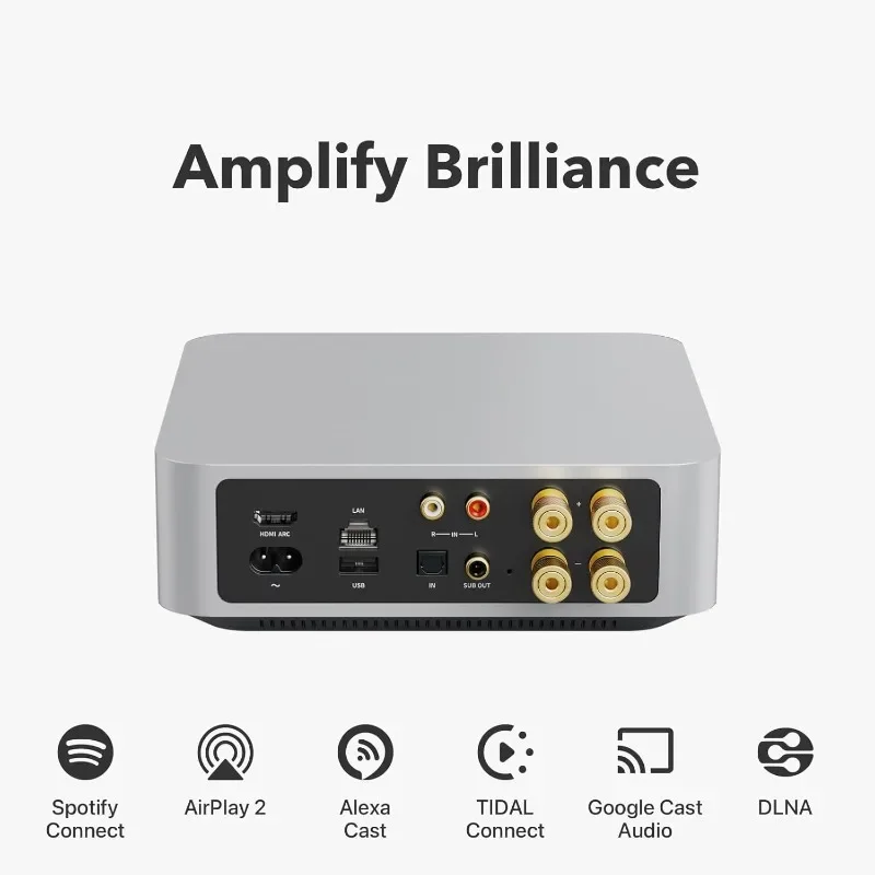 home.Multiroom Streaming Amplifier | Compatible with AirPlay, Stream from Spotify, Music, Tidal & More | Silver