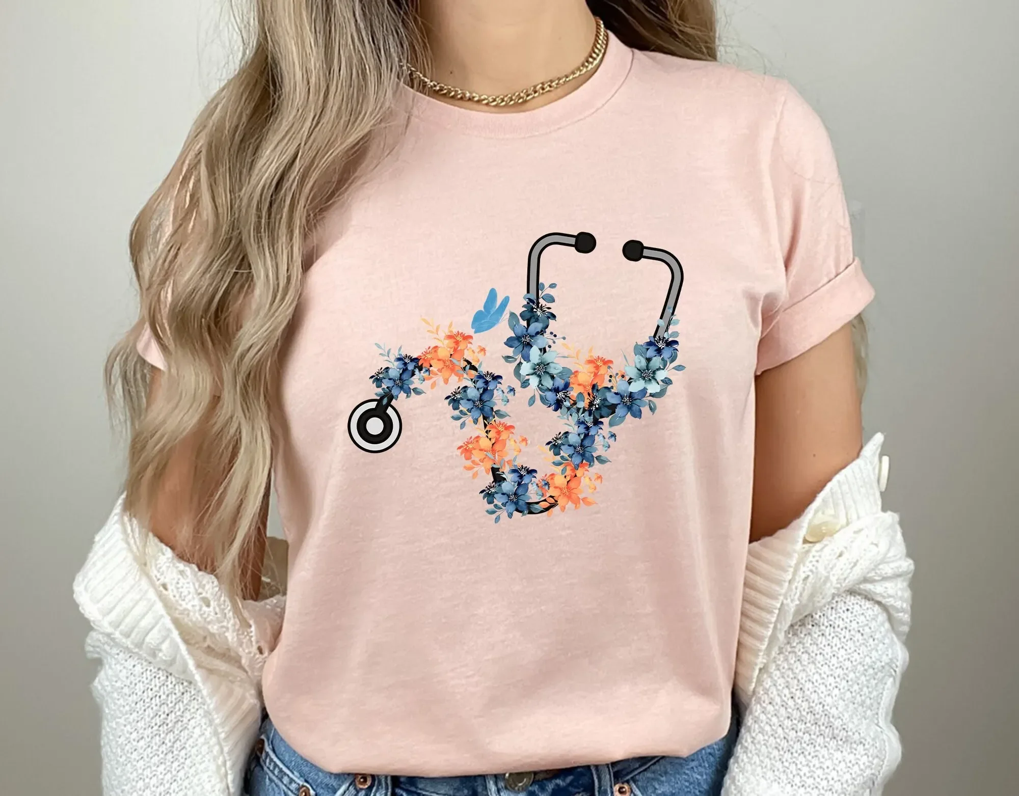 Floral Stethoscope Sweat T Shirt Women'S Nursing School Nurse Graduation Doctor Or
