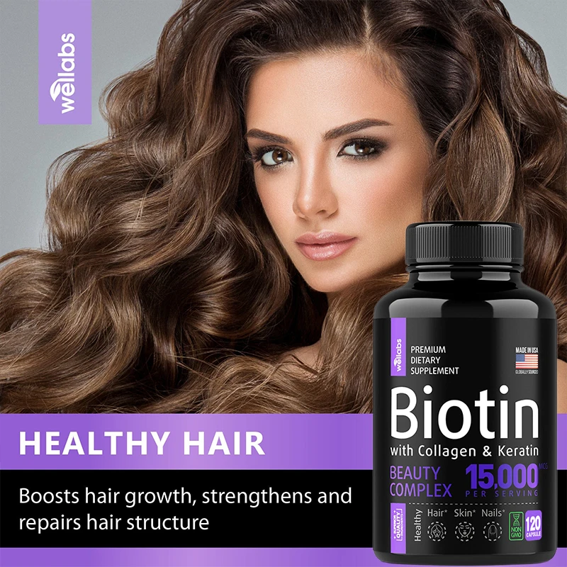 Biotin Collagen Keratin Supplement 15,000 Mcg - Hair Skin Nail Whitening Support, Suitable for Women and Men