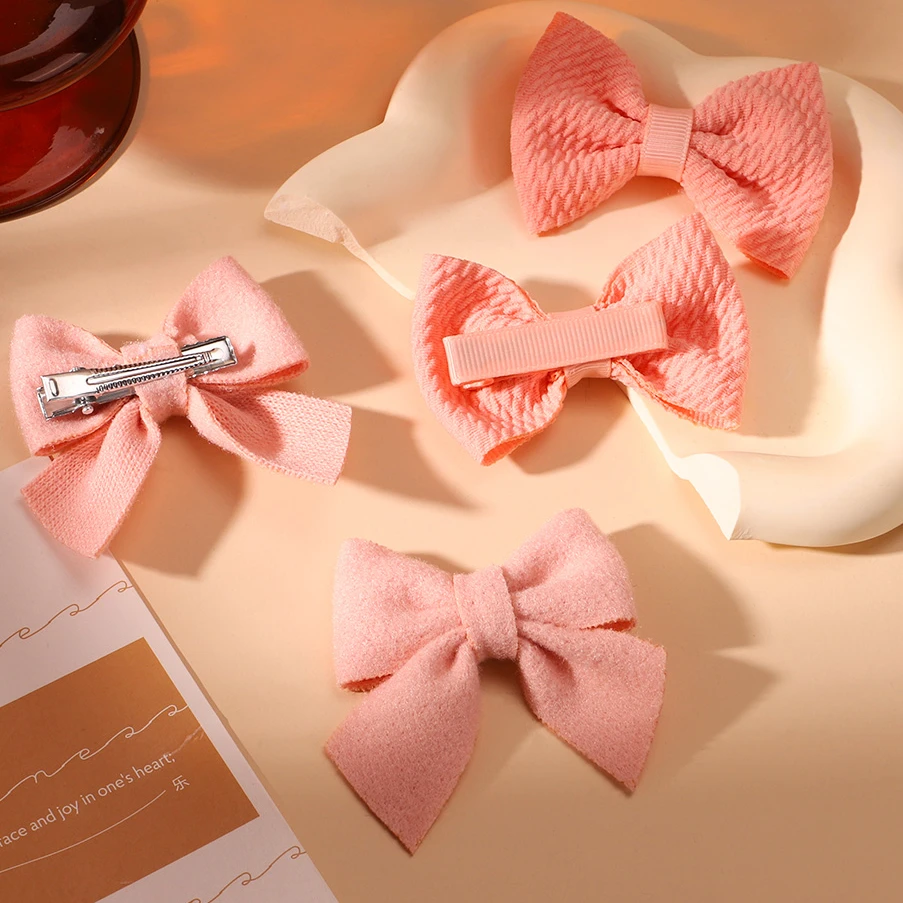 4Pcs/Set Cute Solid Color Hair Bow Clips Kids Nylon Soft Hairclips Handmade Headwear Hairpins Fashion Children Hair Accessories