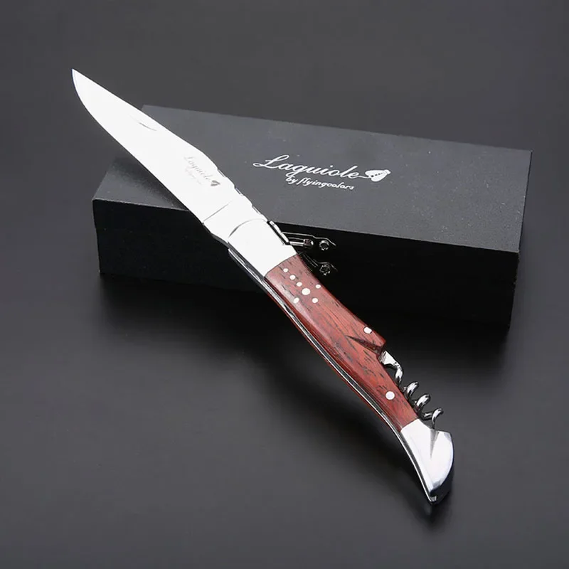 Stainless Steel Laguiole Wine Knife Corkscrew Bottle Openers Beer Can Knife Wood Handle Wedding Beer Can Wine Accessories in box